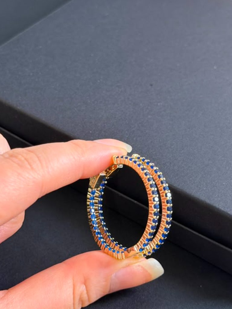 Gold Delicate Hoop Earrings | Small Blue Sapphire Luxury Design Jewelry